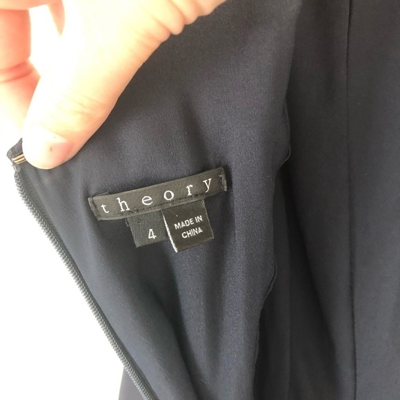 Theory Navy Blue Fit & Flare Dress Sz 4 Midi Women - Picture 6 of 9